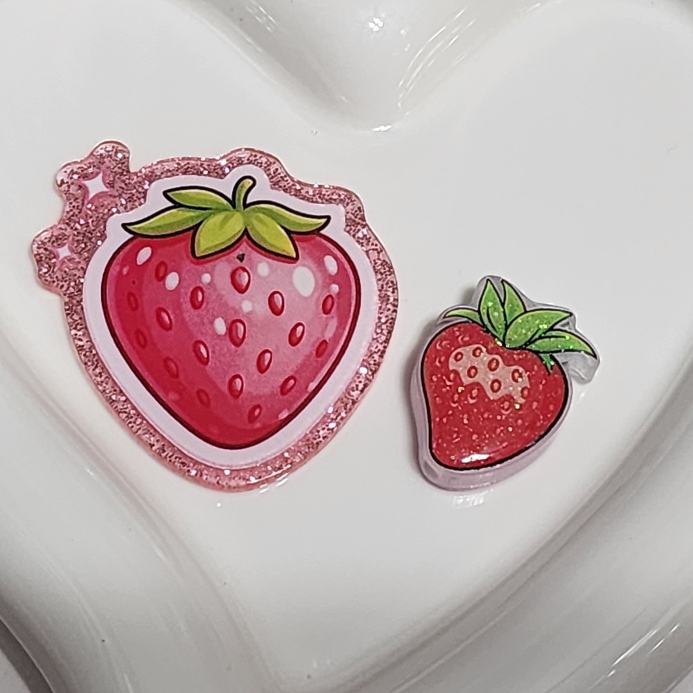 Strawberry Flatback Focal Bead Keychain Beaded Magnet Badge Medical Phone Chain